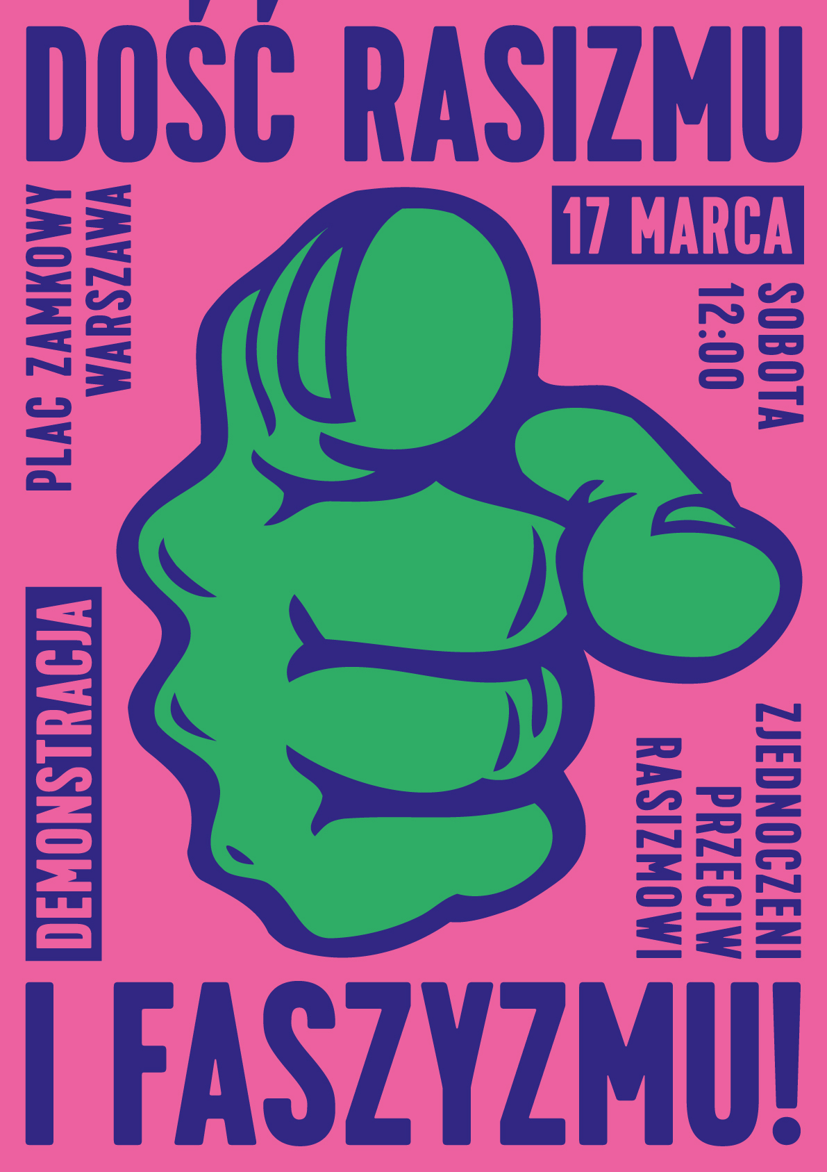 Plakat - demonstracja antyrasistowska 17 marca 2018