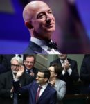 Najbogatszy człowiek świata Jeff Bezos i jego wielbiciel Mateusz Morawiecki. W 2017 r. majątek założyciela i szefa firmy Amazon przekroczył 100 mld dolarów. Wyzyskuje on pracowników także w Polsce.