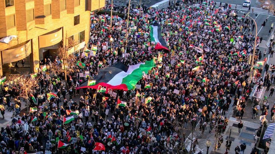 13.01.24 Waszyngton. 400 000 ludzi uczestniczyło  w demonstracji solidarności z Palestyną.