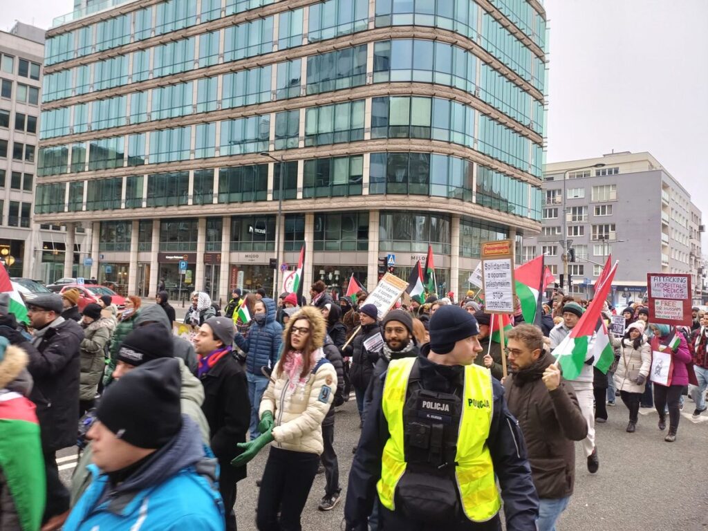 19.01.25 Warszawa. Demonstracja: „Dość wspierania ludobójstwa! Wolna Palestyna!” 