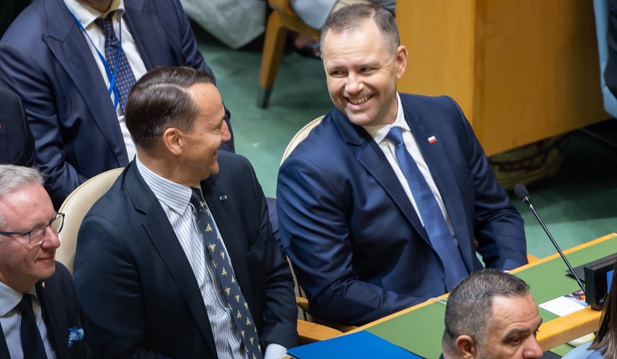 23.09.25 Nowy Jork. Radosław Sikorski i Karol Nawrocki podczas Zgromadzenia Ogólnego ONZ.
